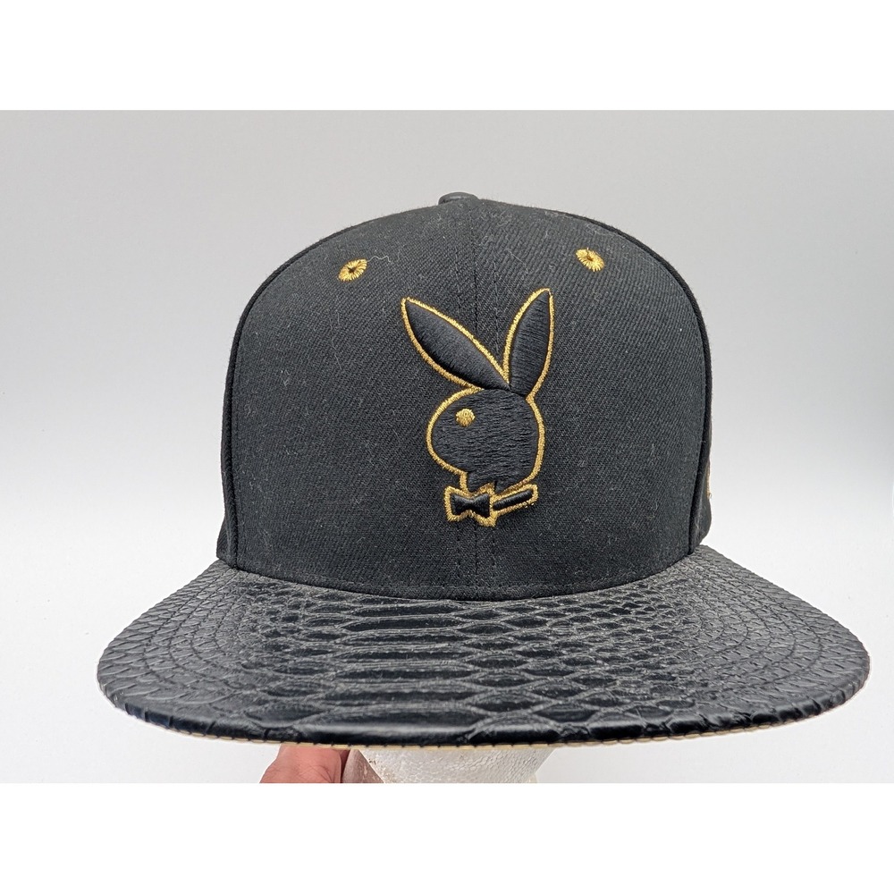Playboy x Lids Black Gold Logo Strapback Hat Faux Snakeskin Brim Flat Bill